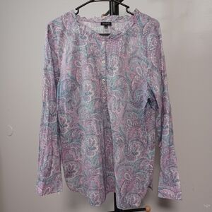 Talbots Long Sleeve Paisley Half Button Shirt Size XL